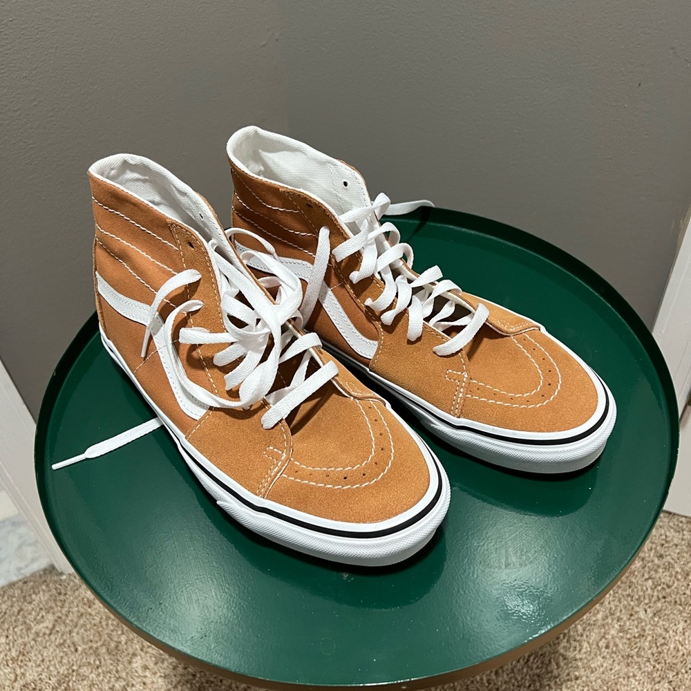 Vans High-Top Sneakers in Tan and White